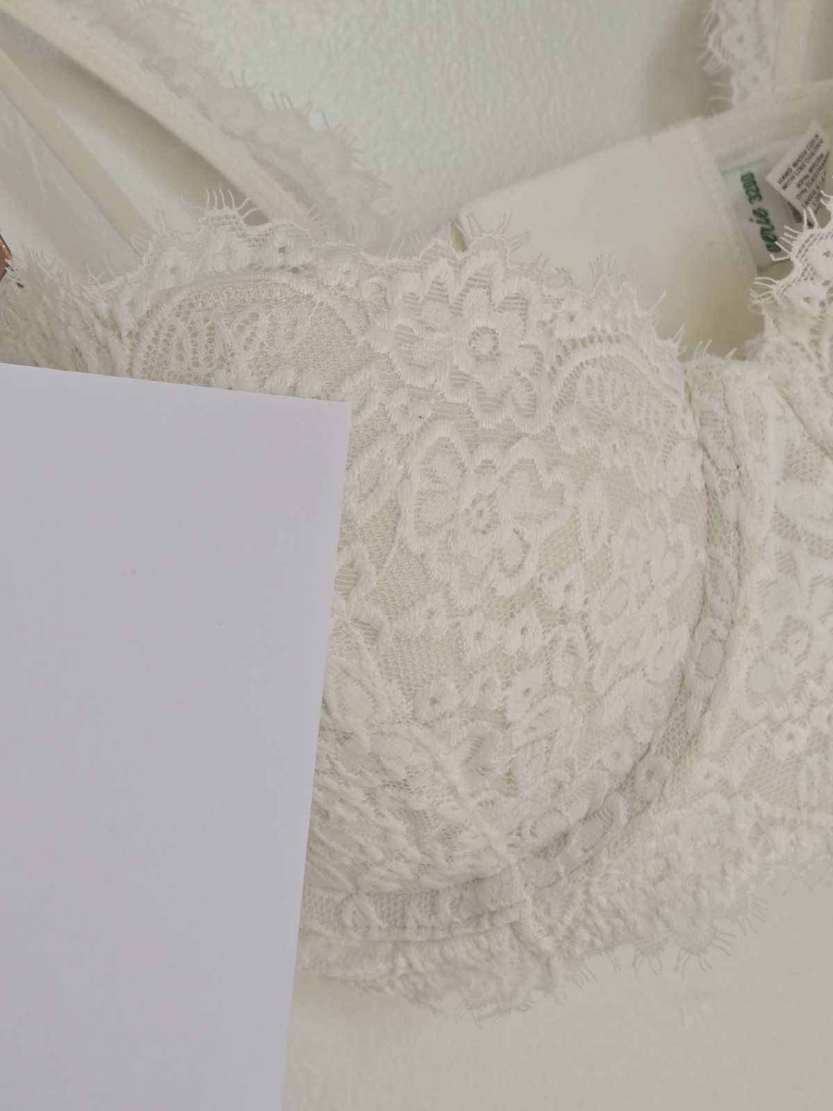 Aerie Real Power Balconette Lightly Lined Eyelash Lace Bra 32DD Off-White Cream