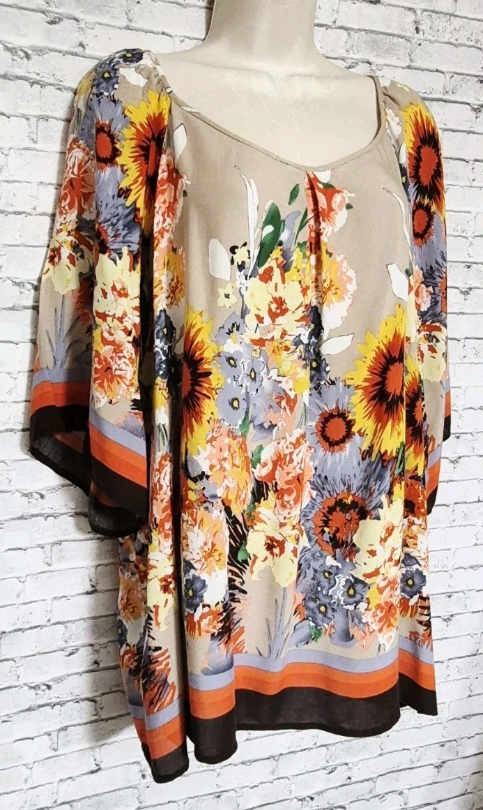 Unique Spectrum Womens Plus Size 2X Floral Sunflower Tunic Top Boho Festival