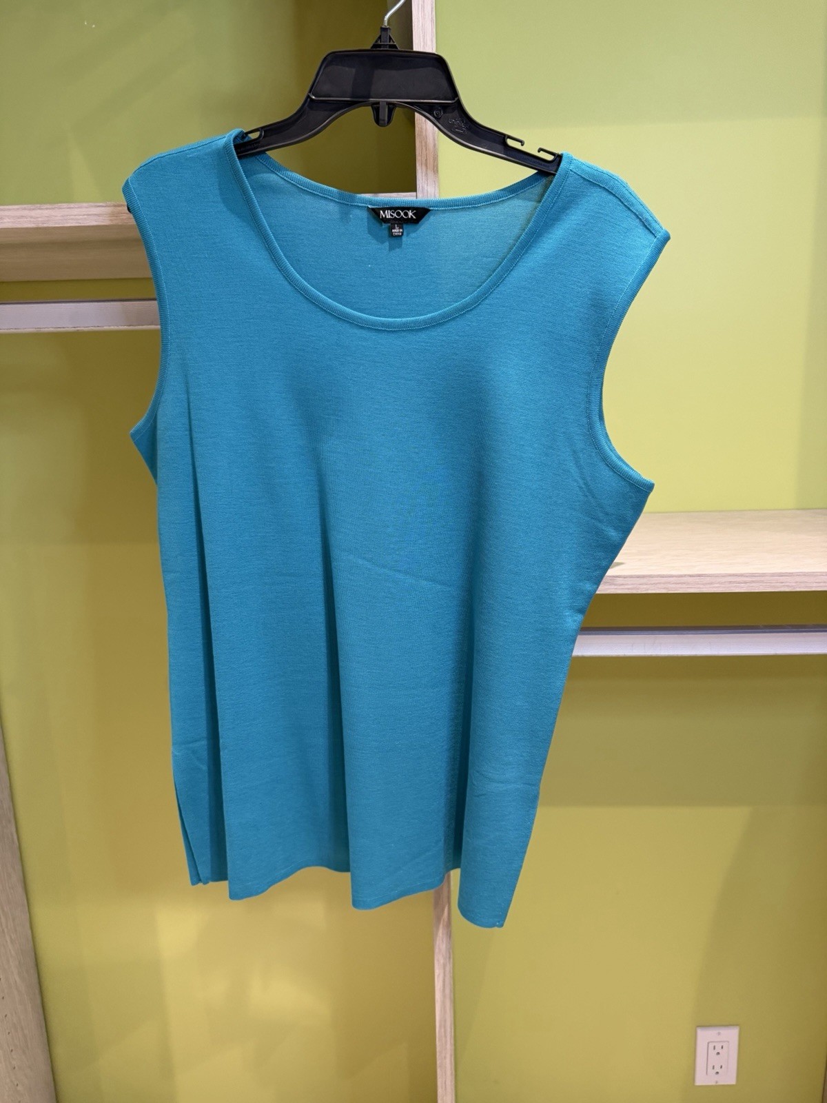 Misook Knit Tank Top Teal Sleeveless Shell Scoop Neck Side Slits L