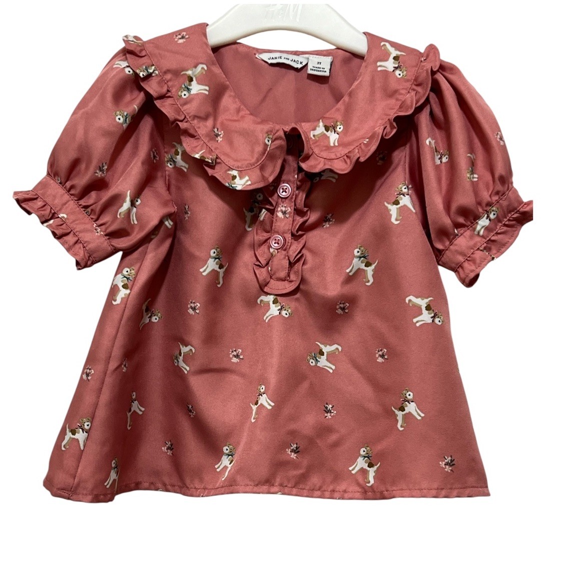 Janie and Jack Girls Toddler Size Petit 2TUS Short Sleeve Top Print Coral Pink