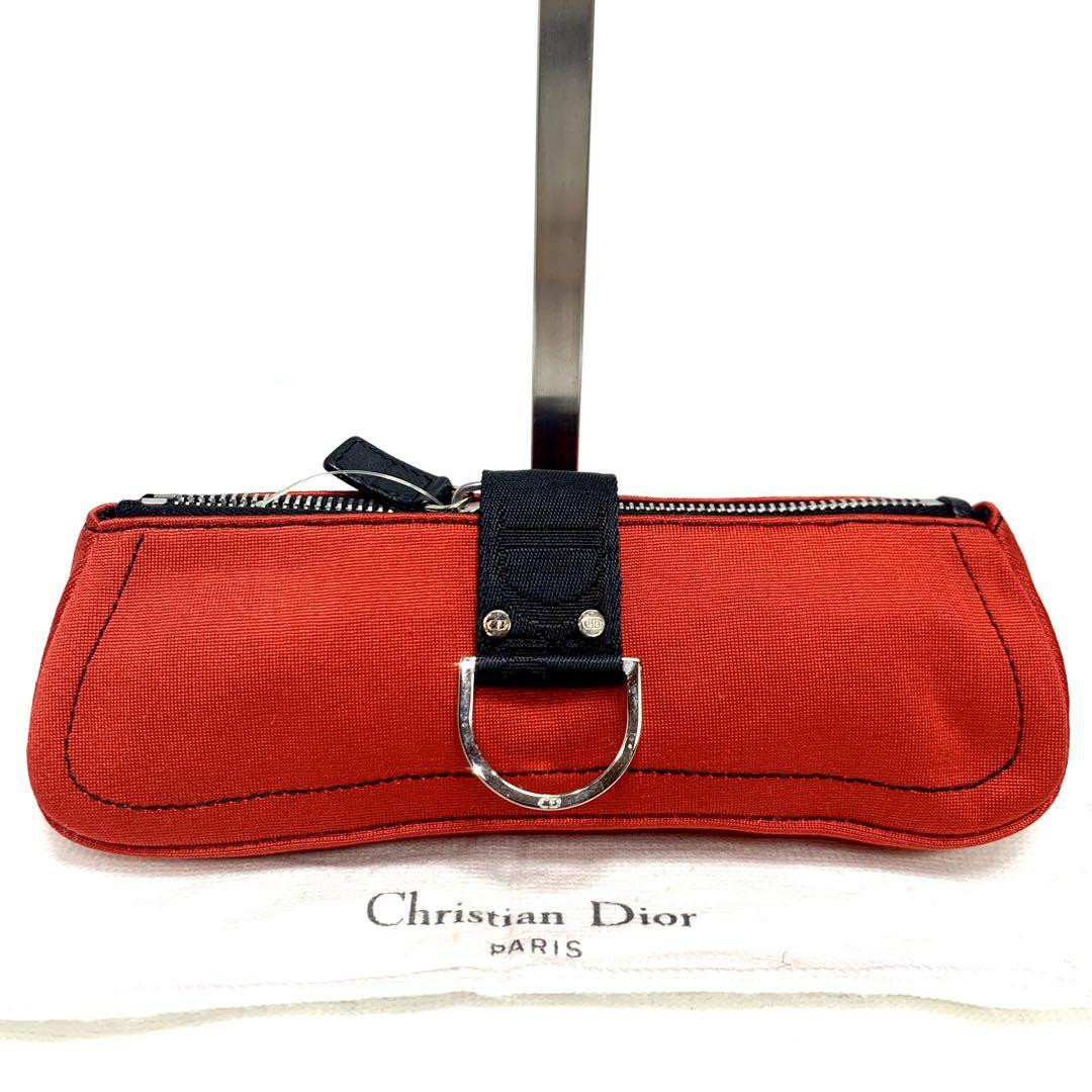 Christian Dior Zipper Pouch Hardcore Red Size: W8.3xH2.8 in. Vintage