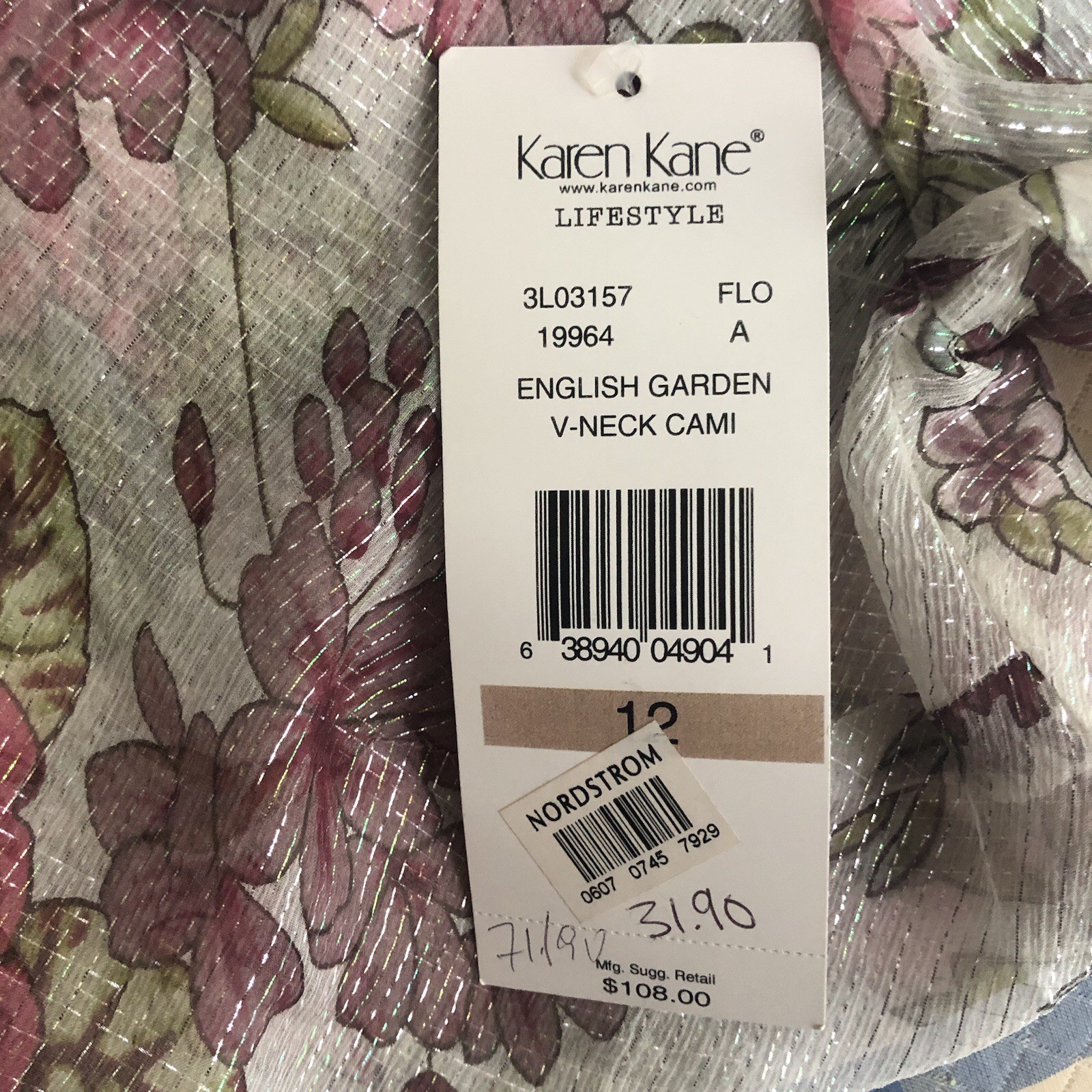 VTG Karen Kane Cami Tunic Top Silk Sheer Floral Shimmer Fairy NWT $108 Size 12