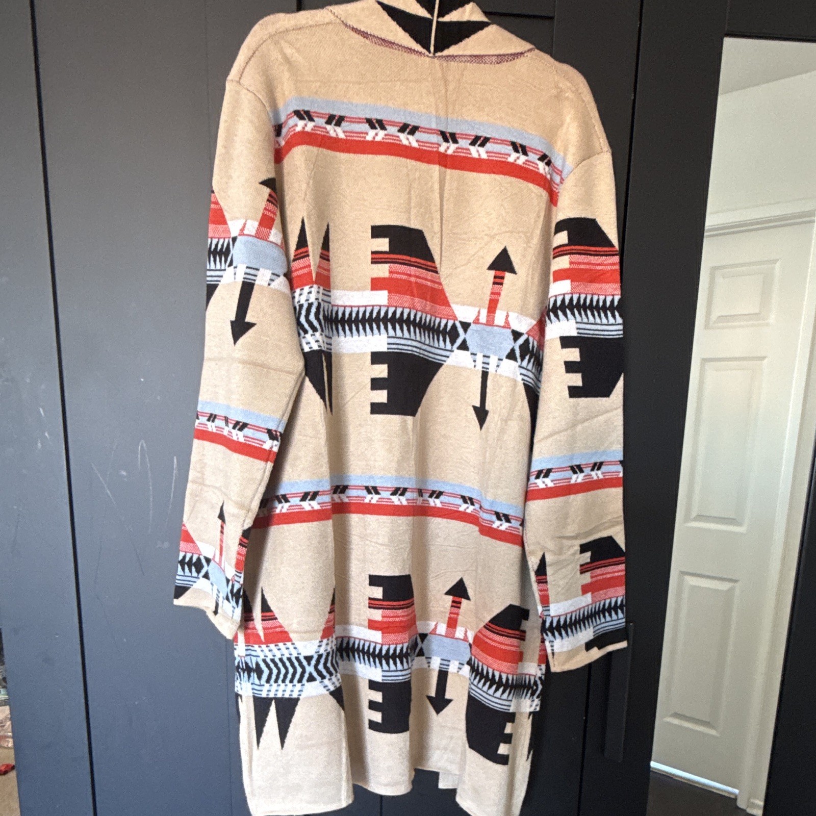 Women’s Aztec Southwestern Open Front Long Coatigan Cardigan w/ Pockets M