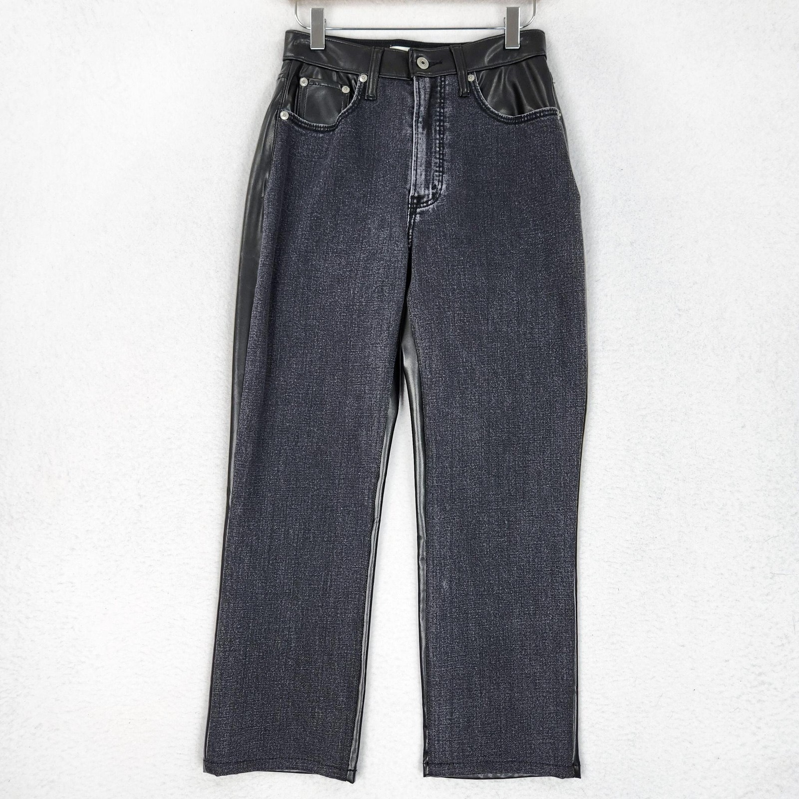 Abercrombie Fitch Jeans Womens 26 2S Black Straight High Rise Faux Leather Denim