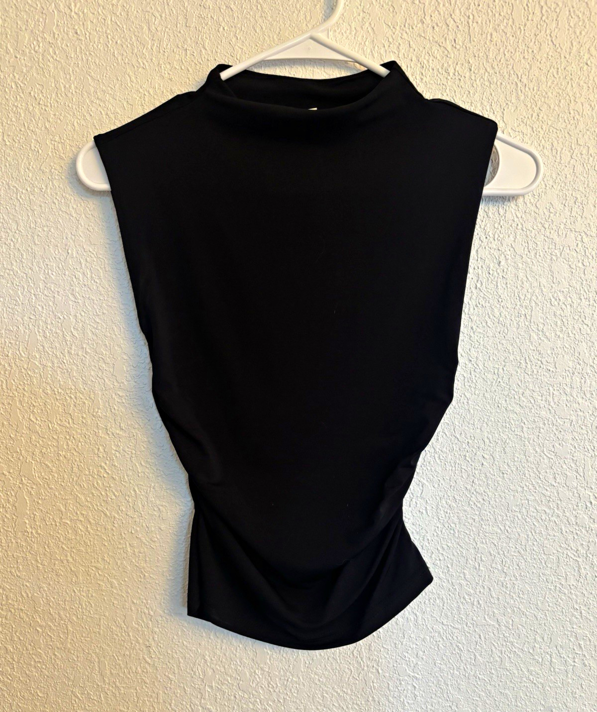 H&M Black Ruched Mock Neck Sleeveless Stretch Knit Tank Top Women’s XS
