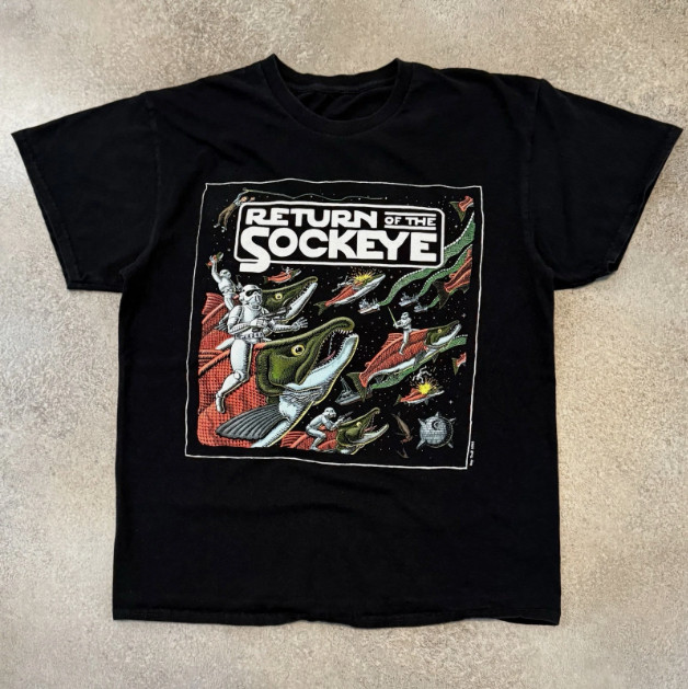Return Of The Sockeye T-Shirt Regular Fit Mens Funny Salmon Fishing Black Tee