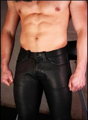 Mens High Quality Cowhide Leather Motorbike Riding Pants and Bluf Trousers Jeans