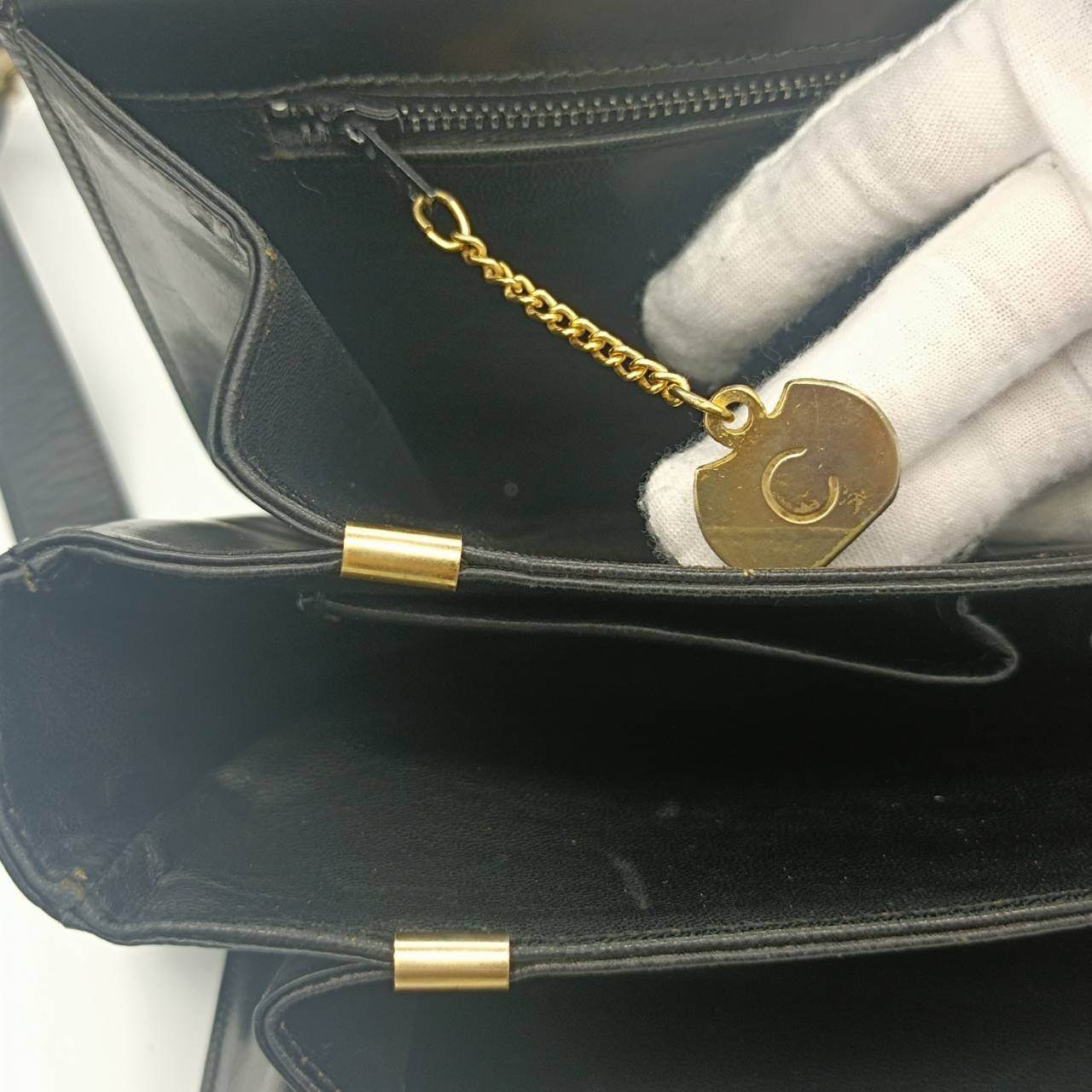 CELINE Leather Shoulder Bag Horse Carriage Gold Metal