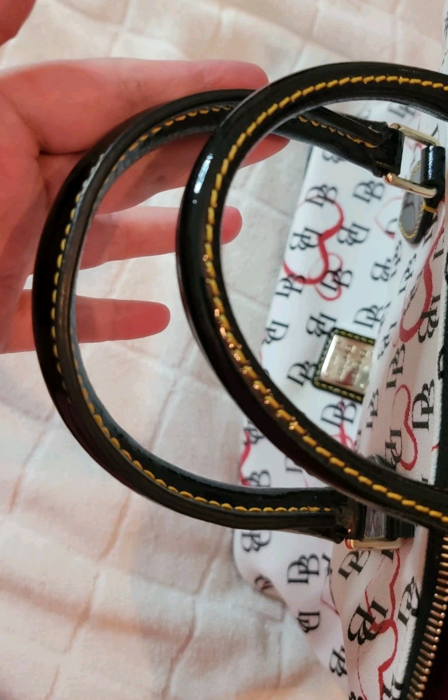 Dooney & Bourke DB Heart Print Satchel White Black Red Coated Canvas Bag
