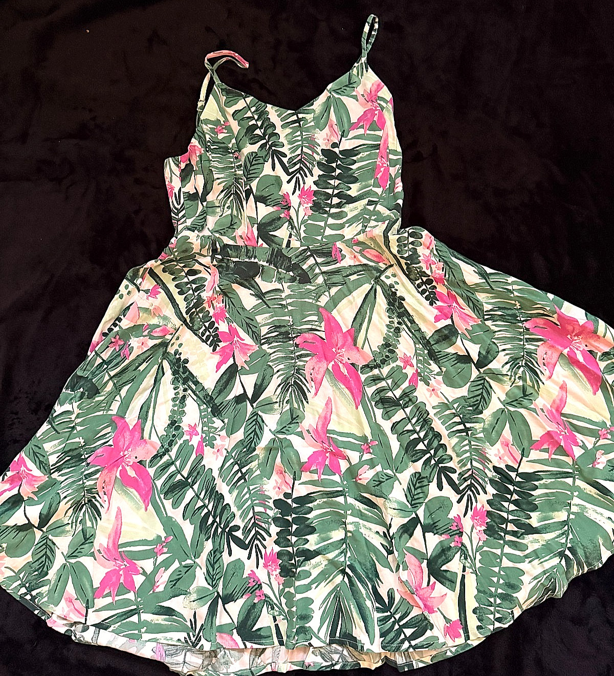 tropical floral spaghette strap fit and flare sundress