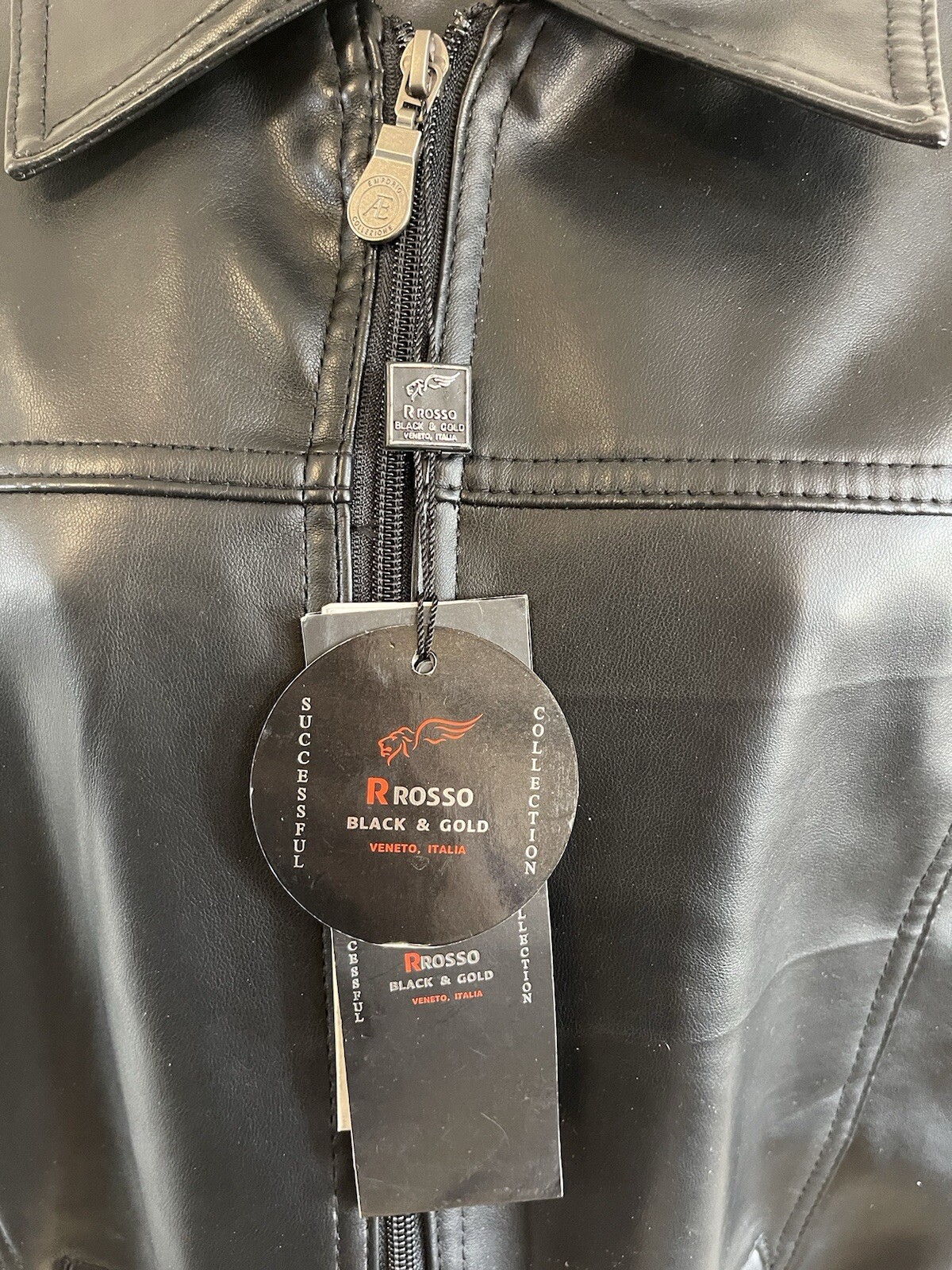 R Rosso Women’s Leather Jacket Size M NWT Black Zip Up