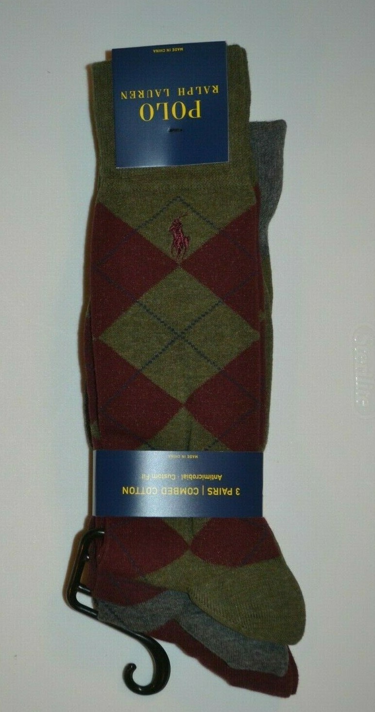 Polo Ralph Lauren Argyle Crew Custom Fit Dress Socks Men’s Sock Size: 10-13 NIP!