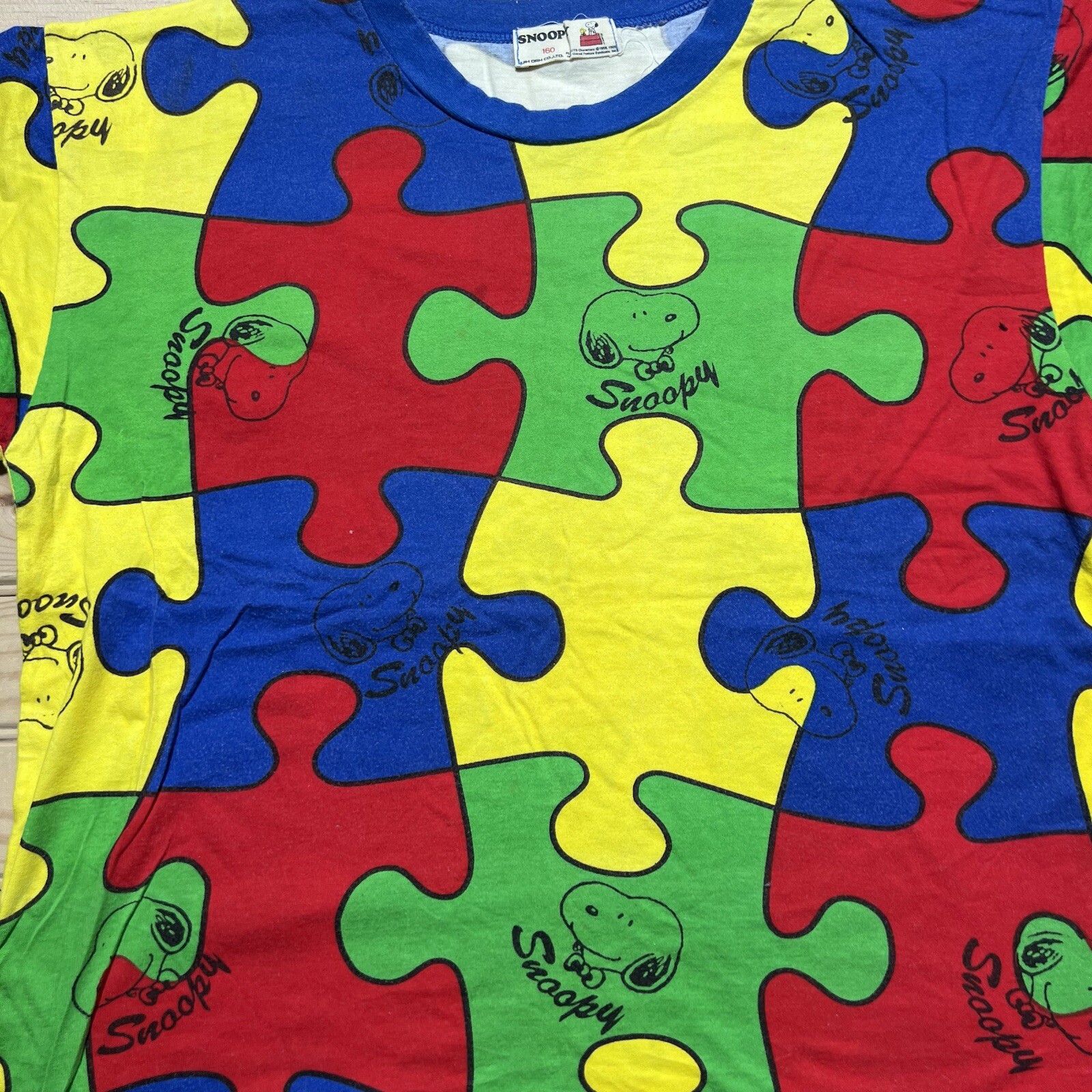 Vintage 80s Snoopy Peanuts AOP Puzzle Multicolor Shirt Size Medium