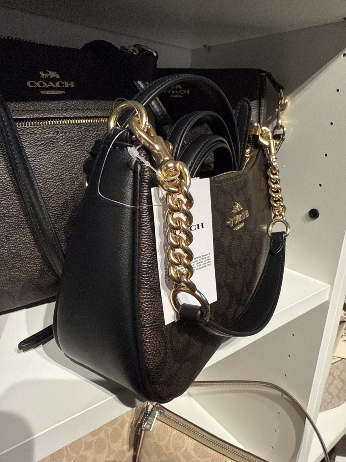 NWT COACH CV933 Women’s Teri Shoulder Bag In Signature Canvas Gold/Brown Black