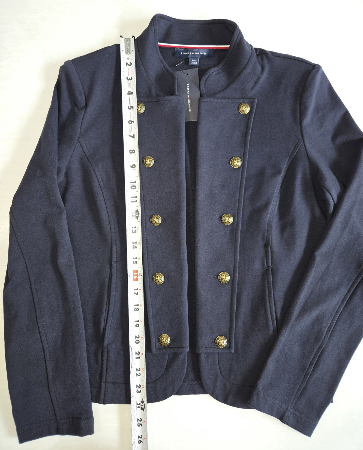 NWT Tommy Hilfiger Womens Blazer Military Band Jacket Navy Blazer Gold Buttons L