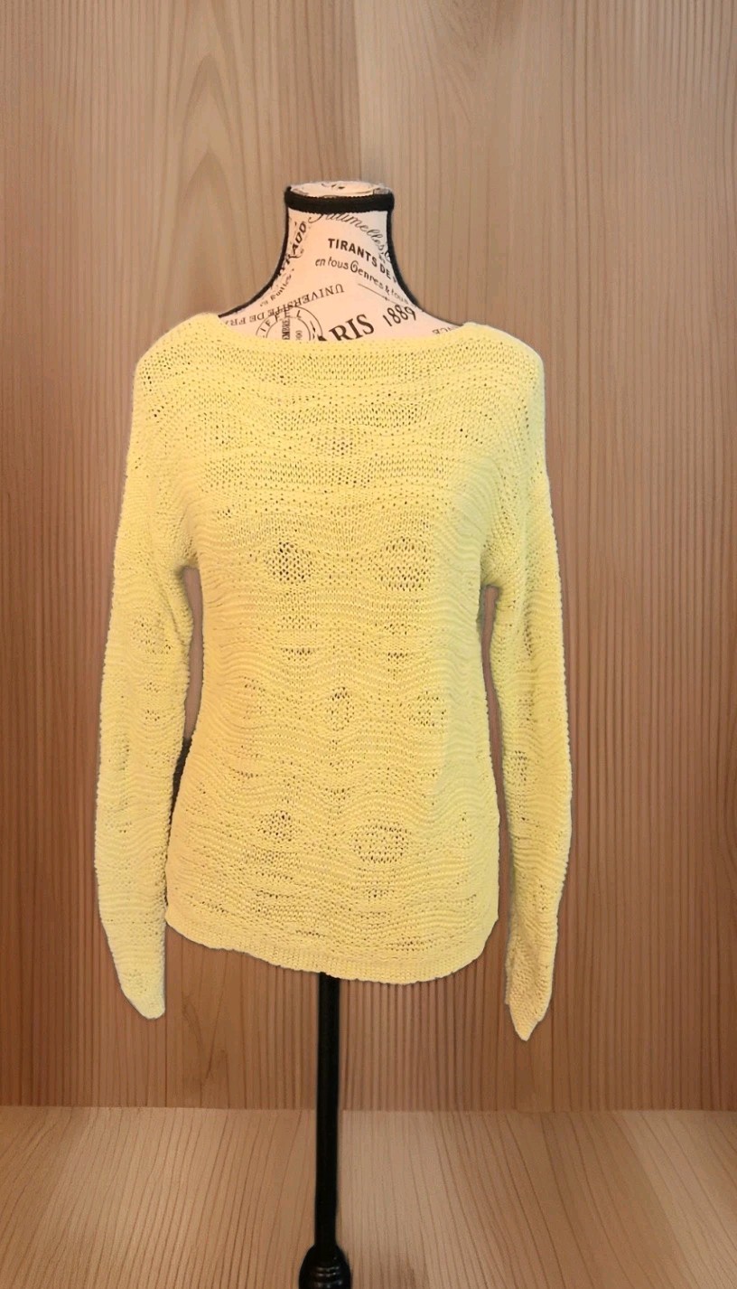 J. Jill Chartreuse Open Stitch Textured Knit Pullover Sweater Slit Cuff Women XS