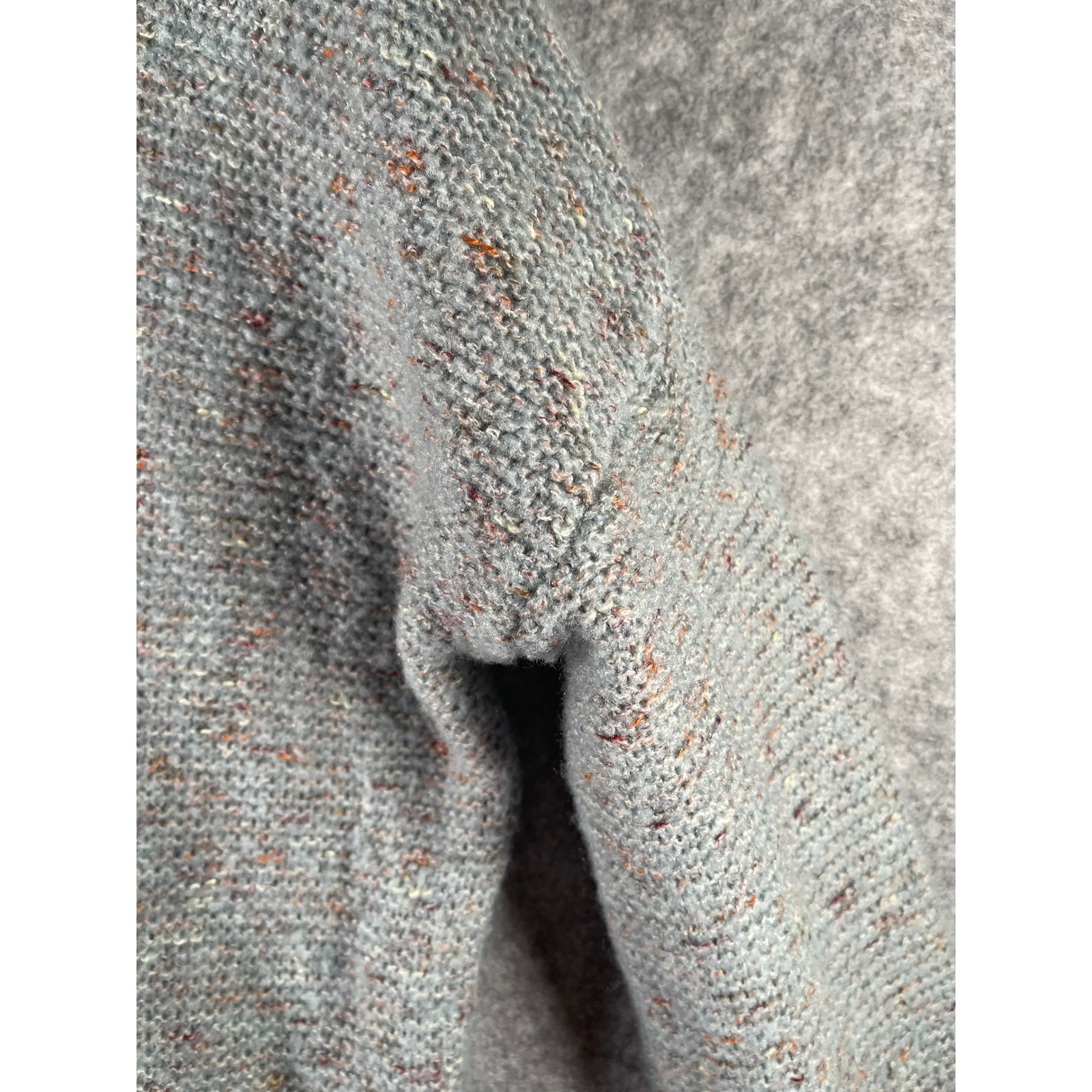 Grey Marl Lattice Back Knit Sweater Confetti Fleck Pullover Long Sleeve Crewneck