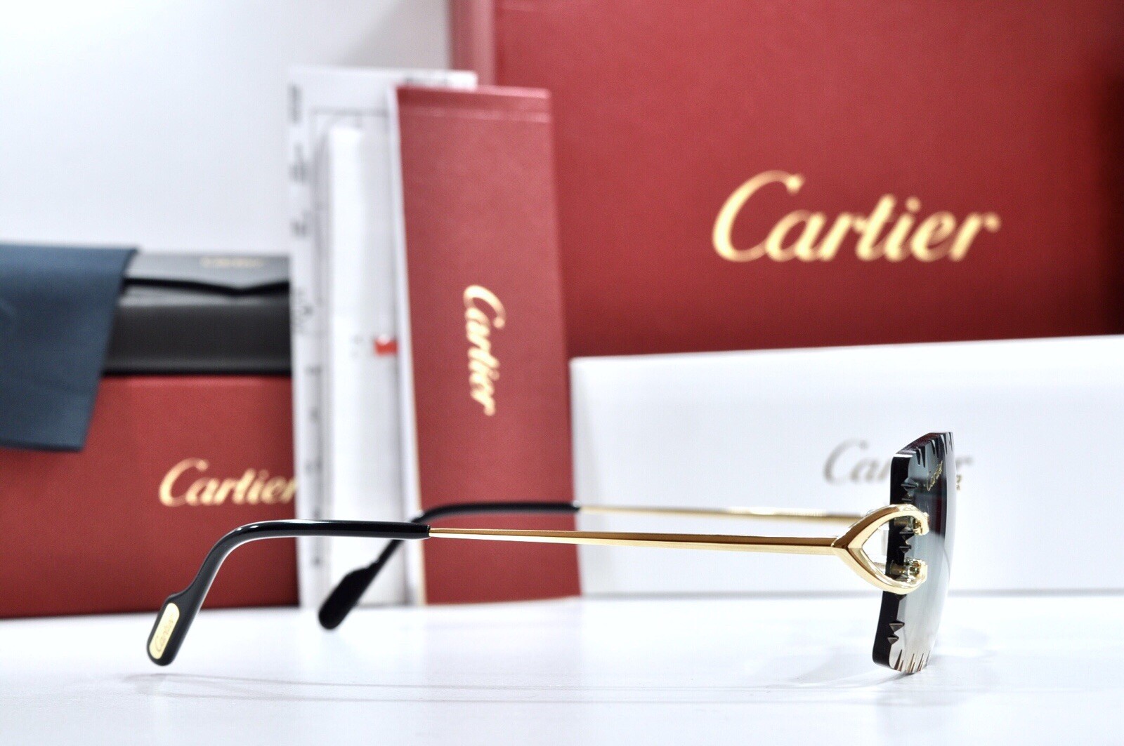 Cartier Rimless Piccadilly BIG C Decor Gold Occhiali Frame Glasses diamond lens