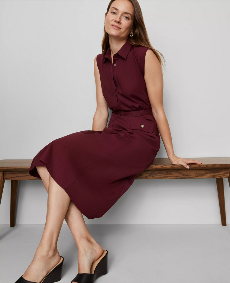 ANN TAYLOR $179 NIGHT SKY BELTED FLARE MIDI SHIRTDRESS DRESS SZ 10P 10 PETITE