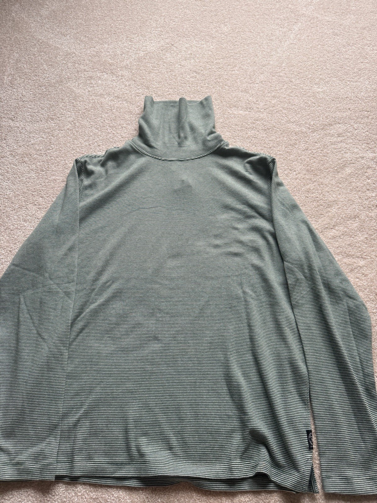 Todd Snyder Striped Interlock Turtleneck Large Juniper Green Cotton