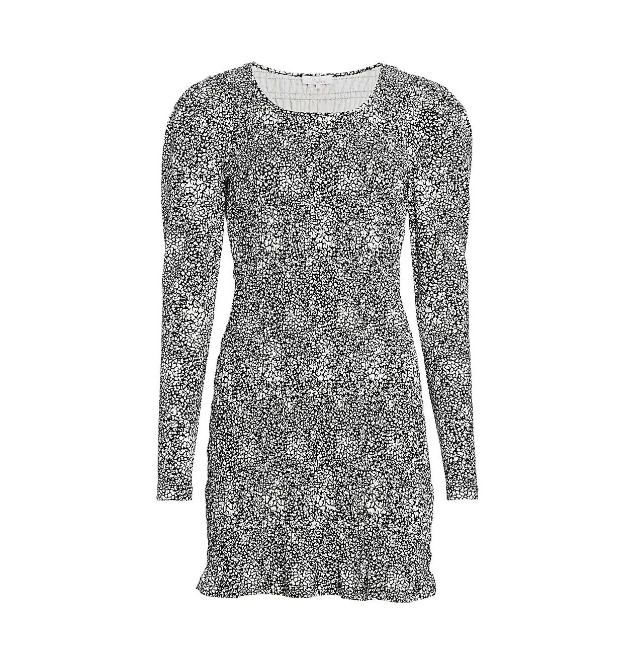 PARKER Brooklyn Smocked Long Puff Sleeve Flounce Hem Sheath Dress, XS Midnight