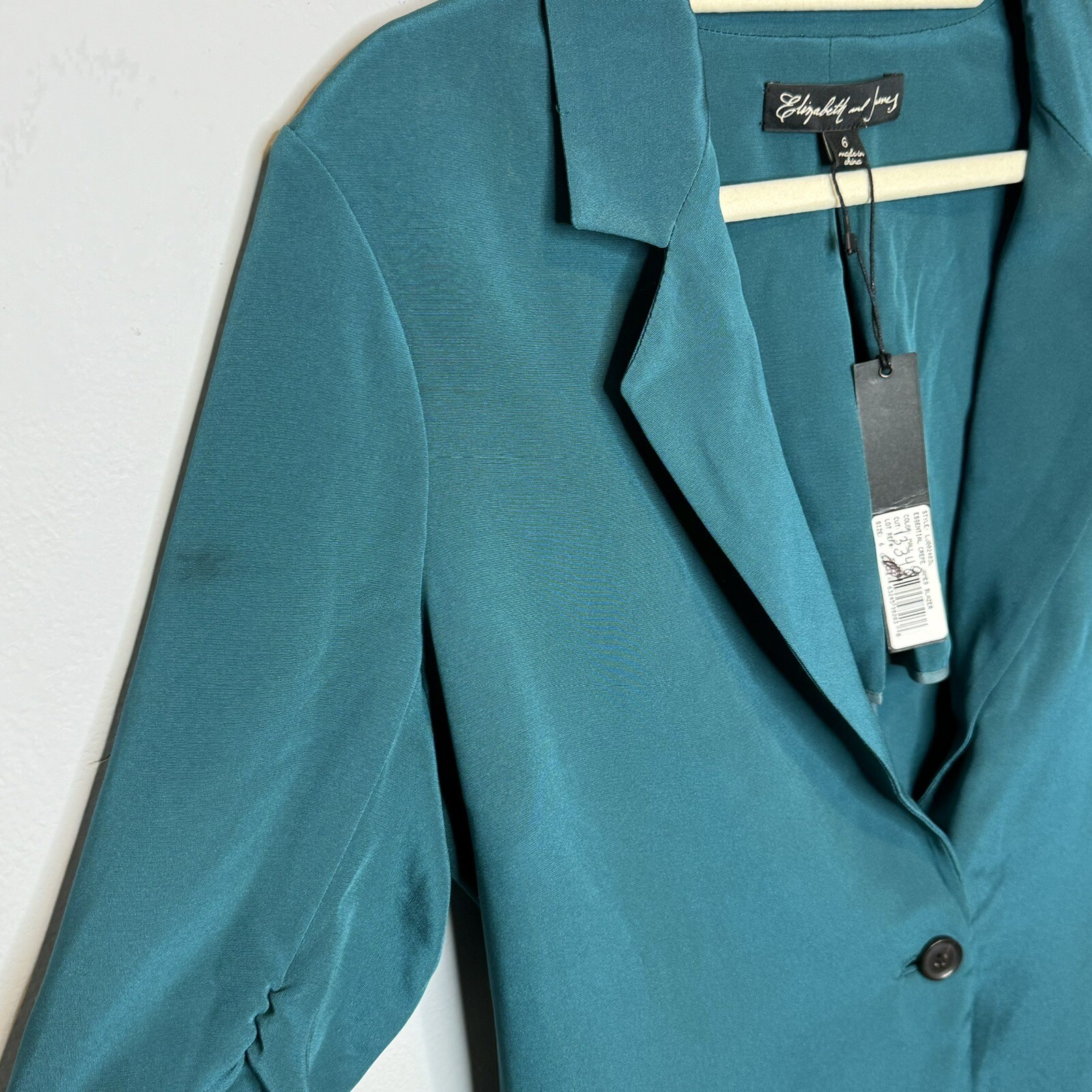 Elizabeth And James Essential Crepe Blazer Size 6 Silk 1/2 Sleeve Womens Teal