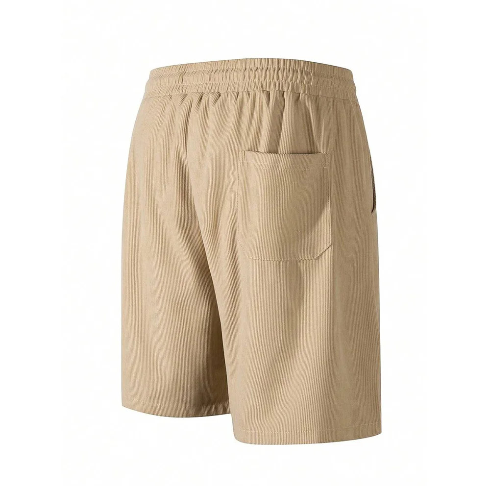 Men’s Summer Solid Corduroy Shorts Drawstring Casual Elastic Waist Fashion Gift