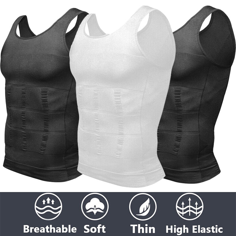3 Packs Men Body Shaper Slimming Tummy Vest Compression Shirt Tank Top Shapewear