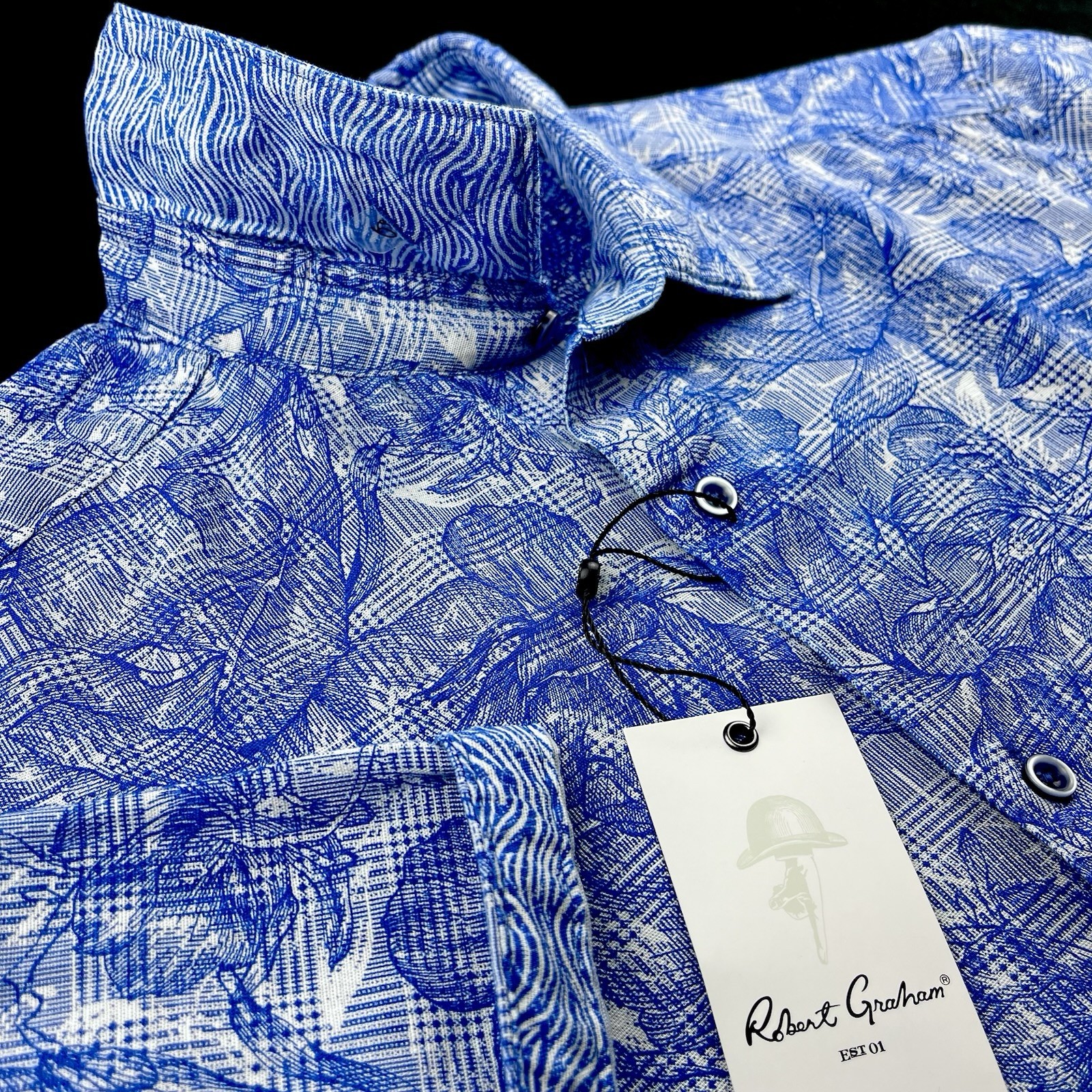 Robert Graham Linen Cotton Floral Print Short Sleeve Sport Shirt 2XL Blue $198