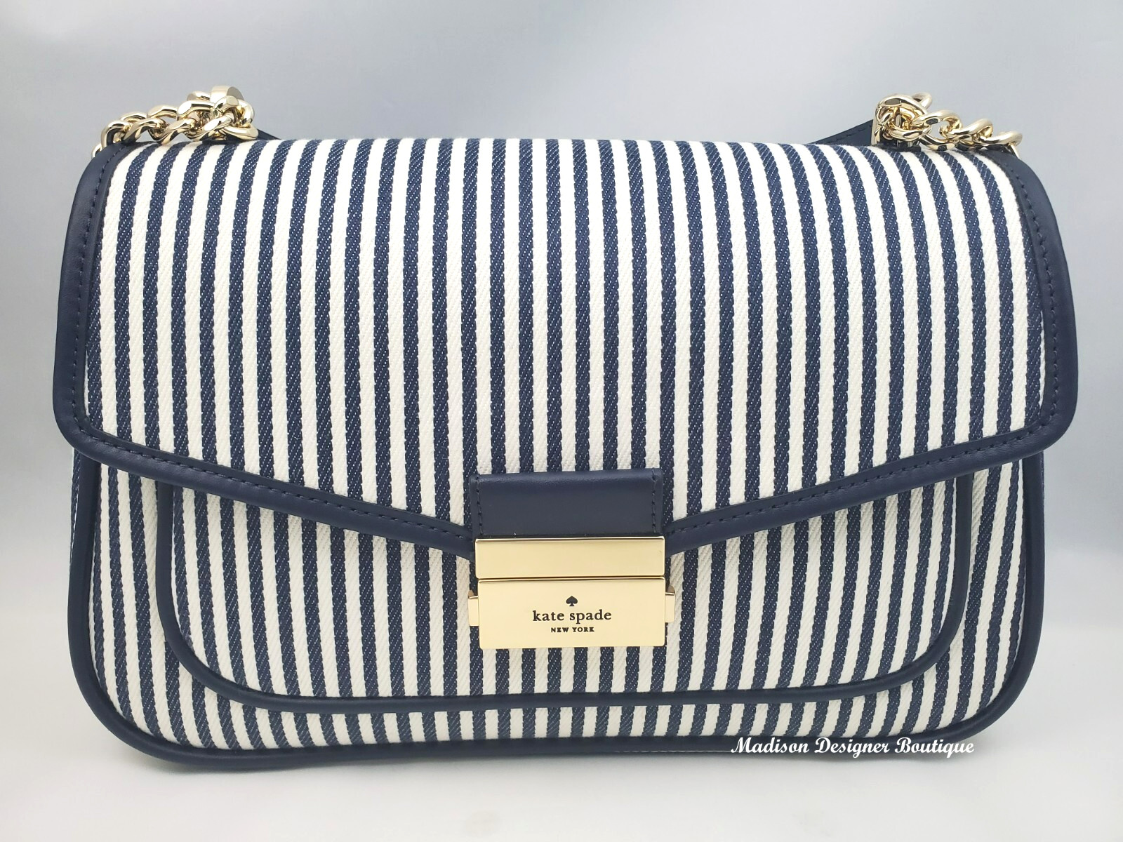 Kate Spade Carey Medium Flap Shoulder Bag / Crossbody in Blue Canvas