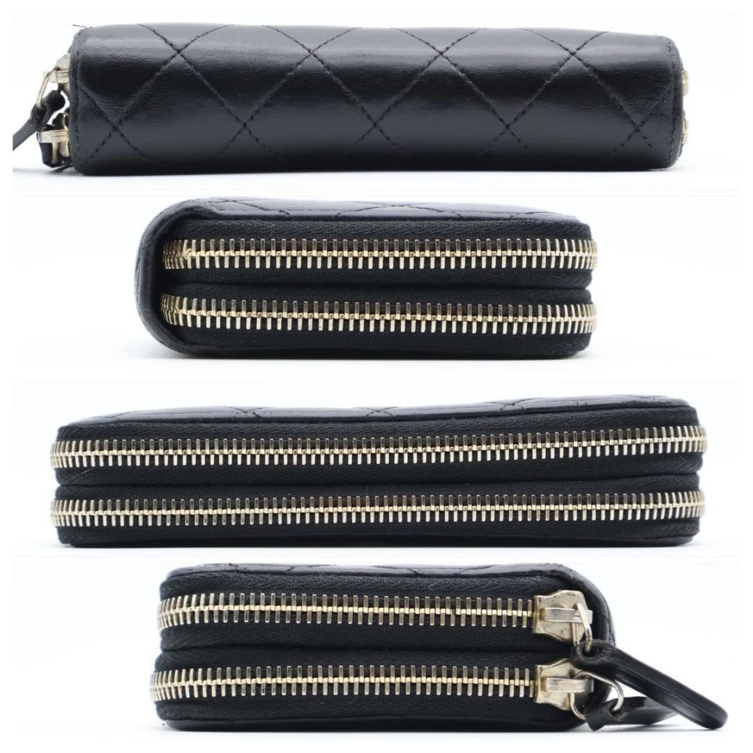 Extremely Excellent Condition CHANEL Lambskin Matelass W Zip Wallet Black