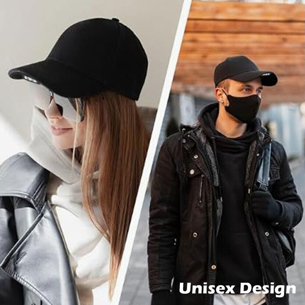 Solid Baseball Cap With LED Head Light Headlamp Flashlight Rechargeable USB Hat