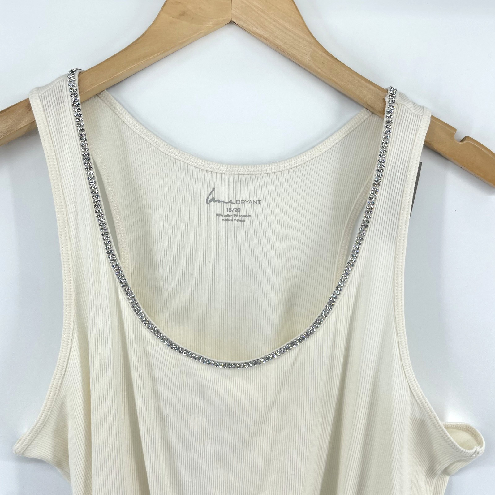 Lane Bryant Tank Top 18/20 Embellished Rhinestone Ribbed Cream Elevated Basic