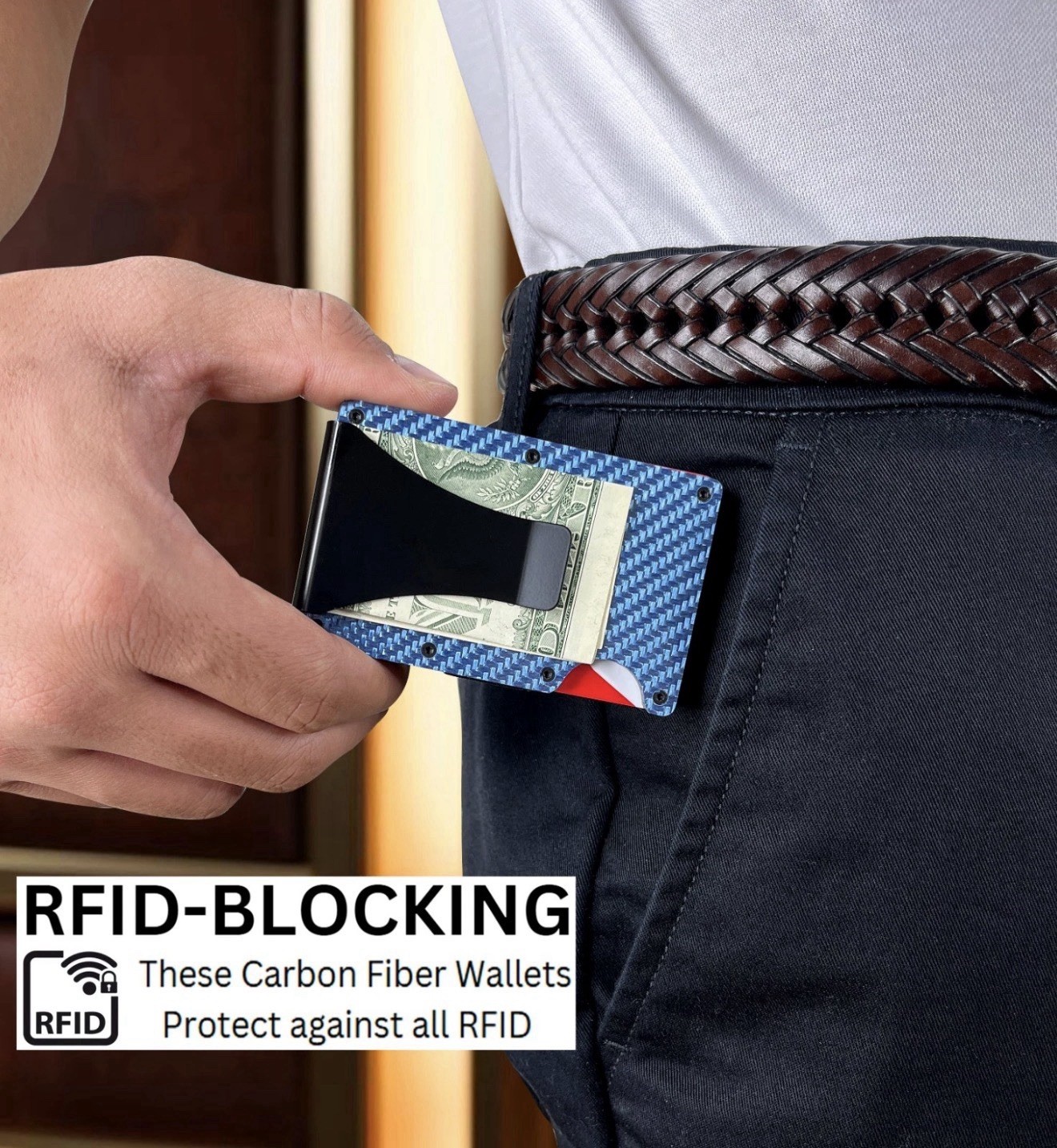 Mens RFID Blocking Slim Money Clip Wallet Credit Card ID Holder Thin Minimalist