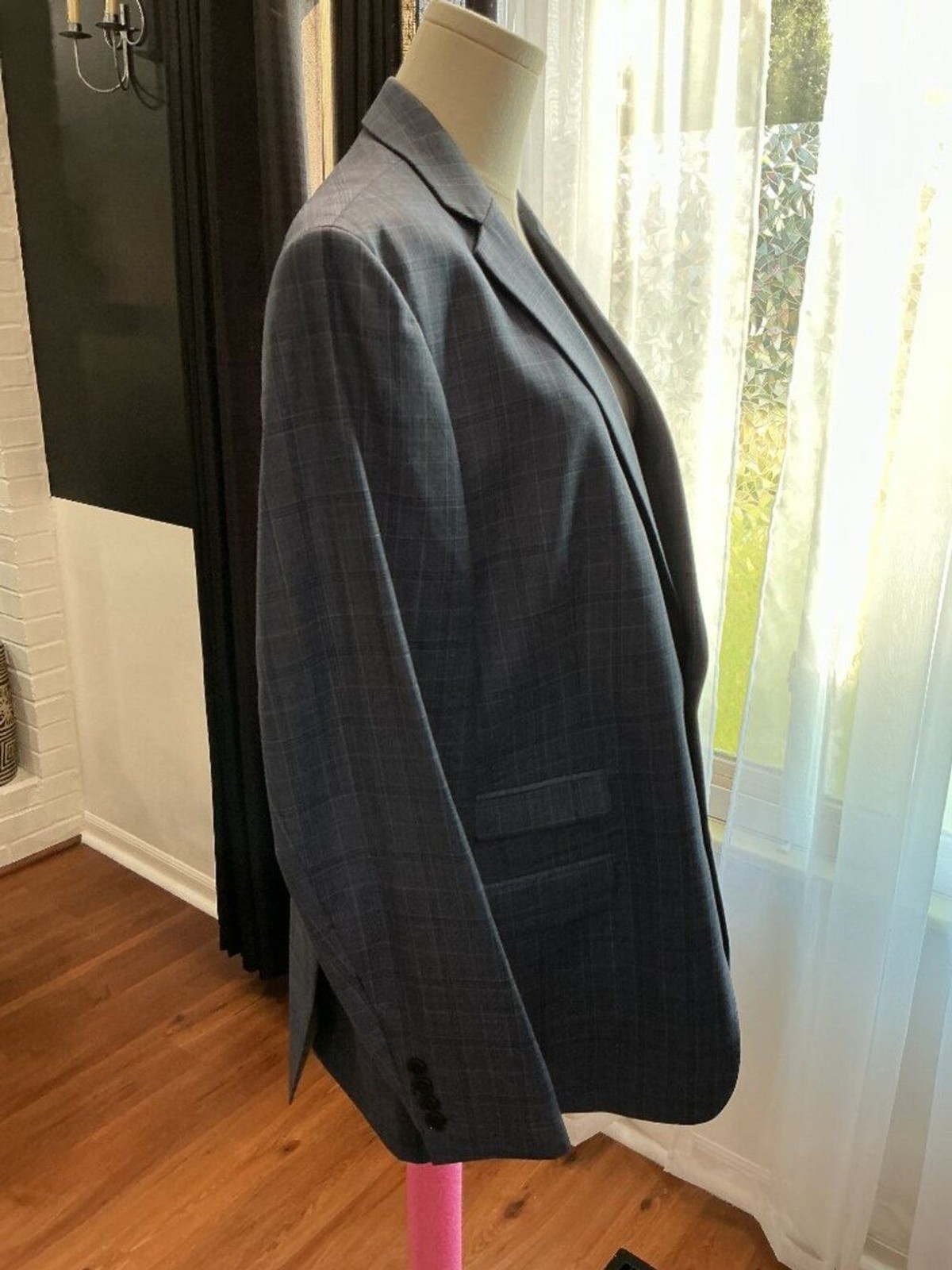 Calvin Klein Men’s Blue Plaid 100% Wool Blazer Sport Coat 42R