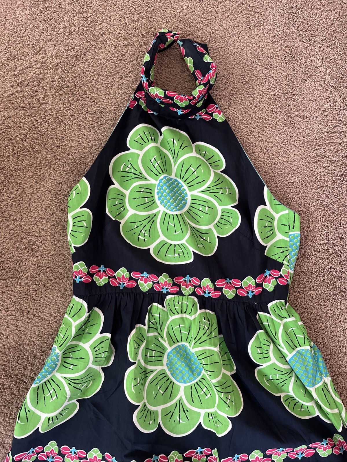 Vintage Handmade 60s Mod/Hippie/Boho Floral Halter Maxi Dress-Size M