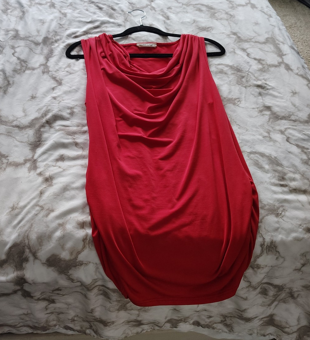 Tiffany & Grey Red Solid Sleeveless Cowl Neck blouse Stretch