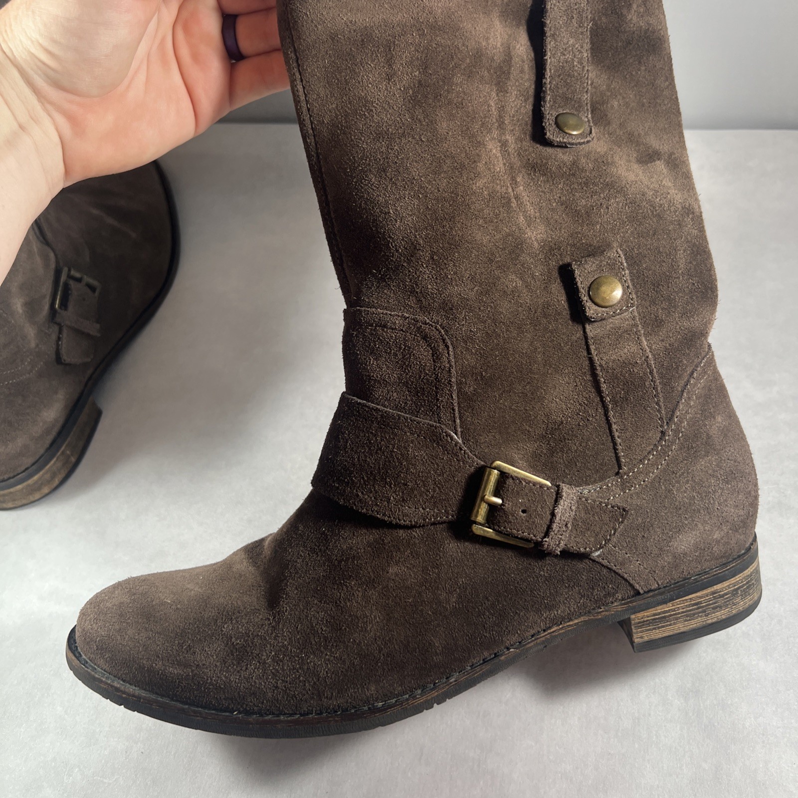 Clarks Indigo Brown Suede Boots mid calf Womens size 10