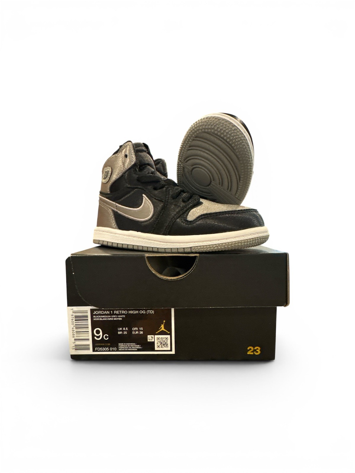 Nike Jordan 1 Retro High OG TD High Top Black Medium Grey Size 9c FD5305-010