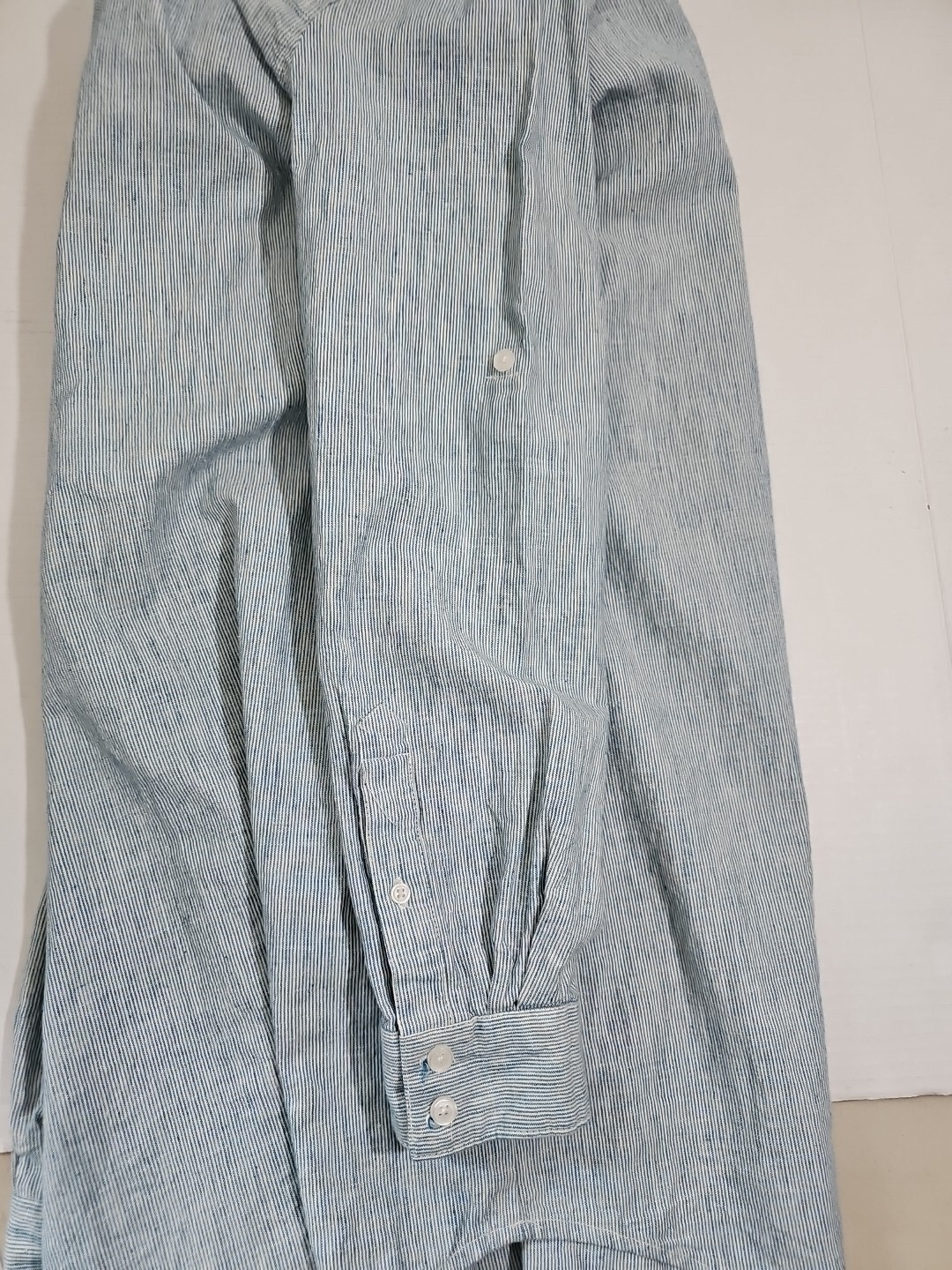 NWT Freedom Trail By Kyodan Large Shirt Dress Linen Blend Pinstripe Blue White
