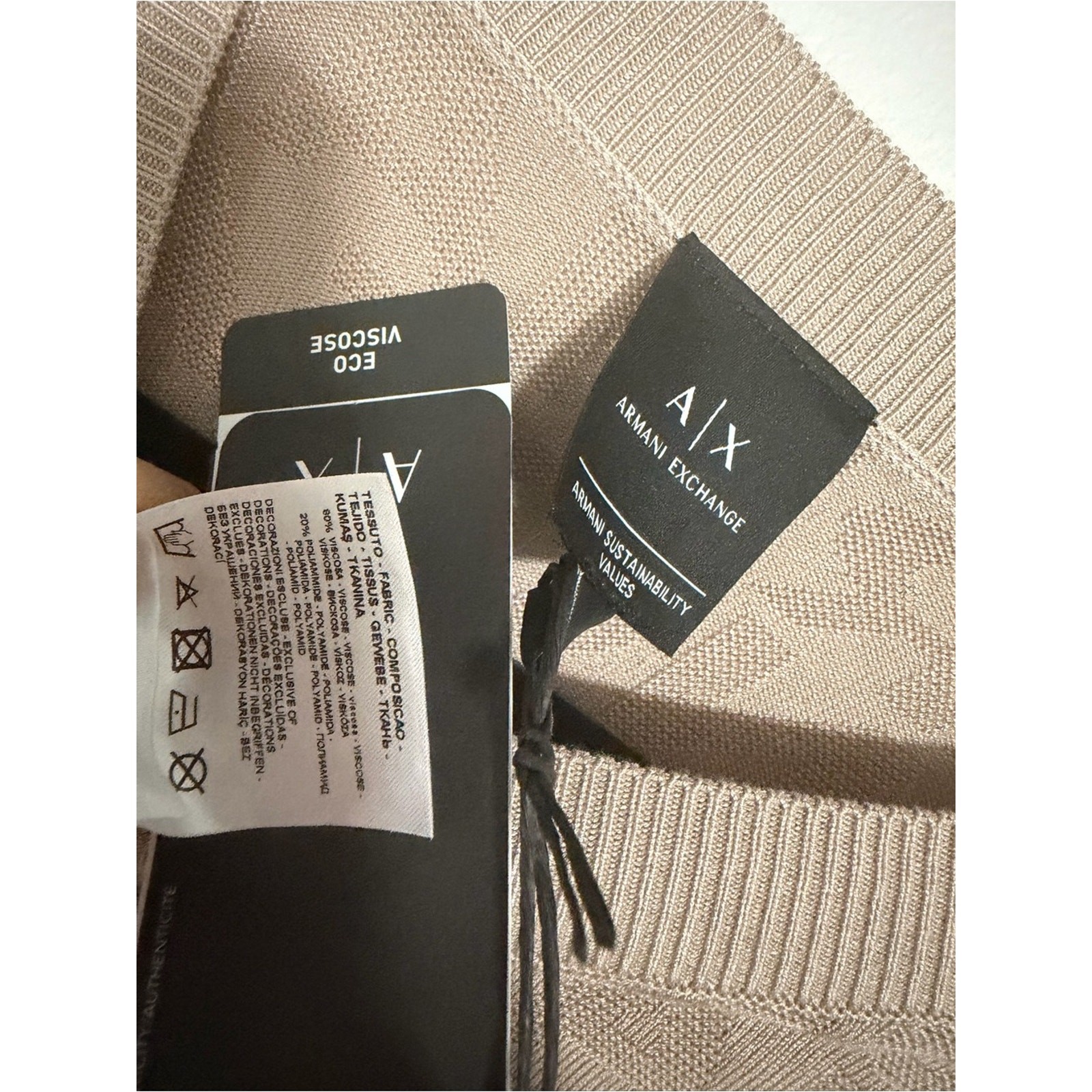 Armani Exchange Beige Taupe Logo Knit Top