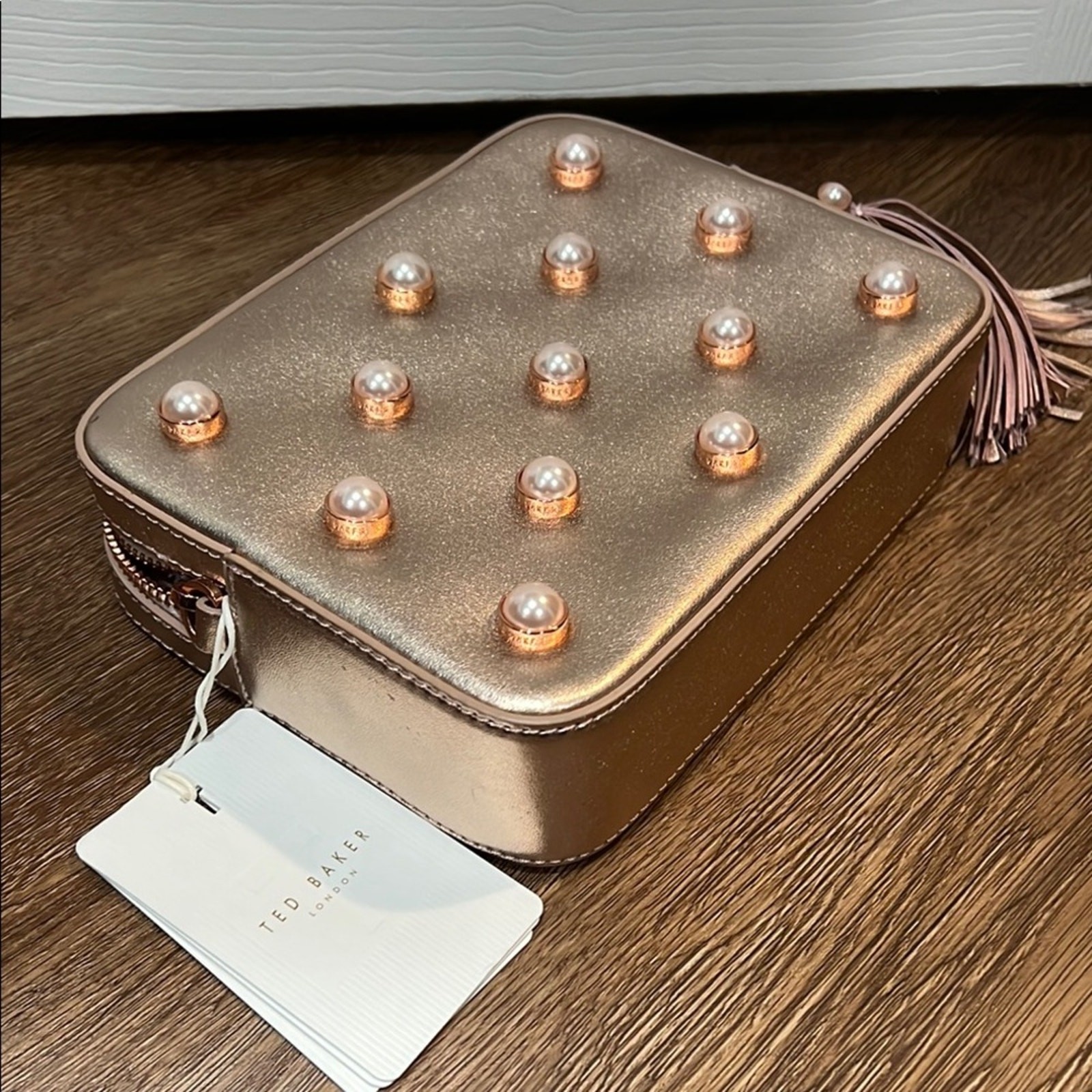 Ted Baker Gold Crossbody Bag with Studded Pearl Design