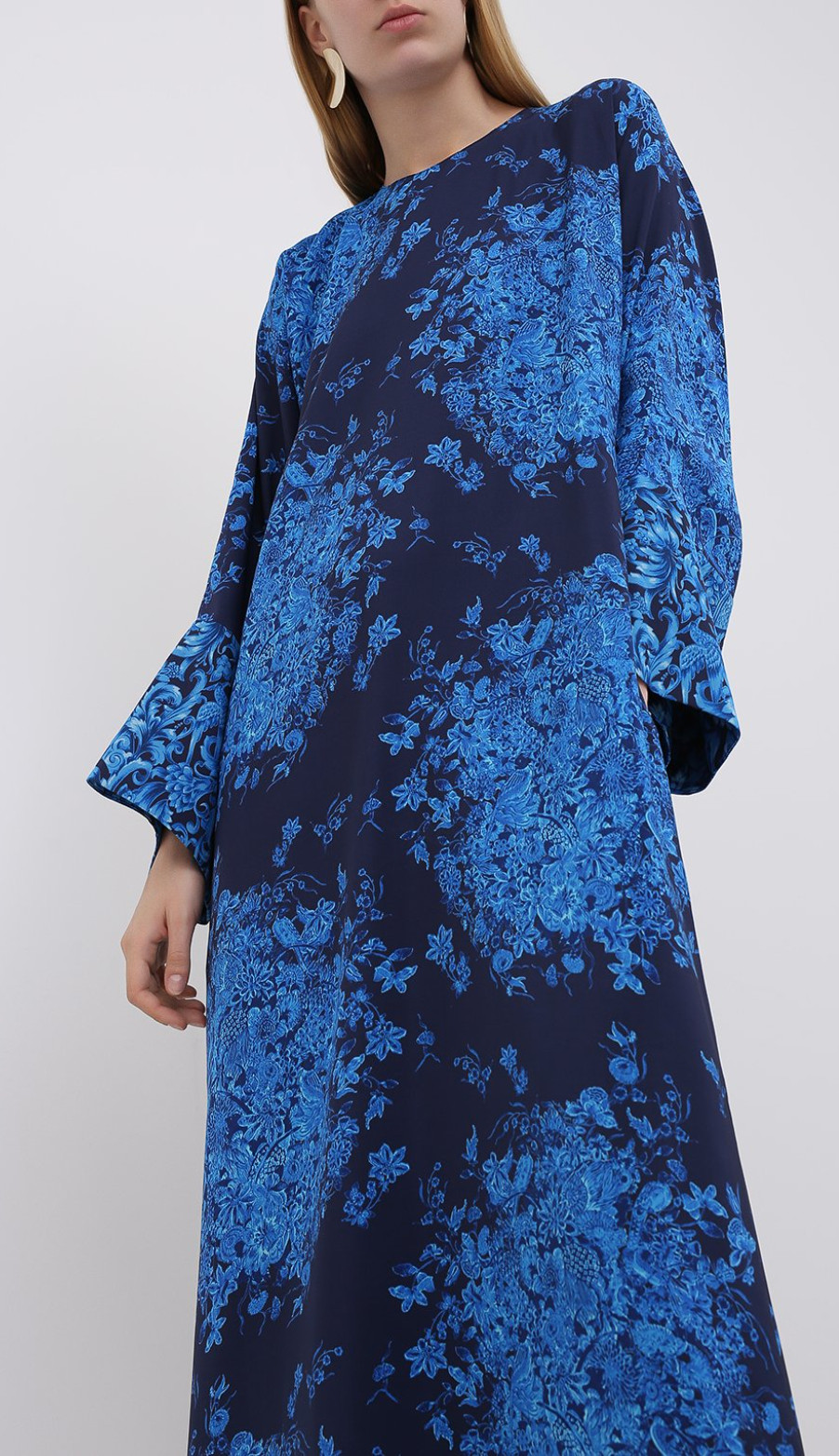 VALENTINO GARAVANI SILK Caftan Maxi Dress Delft Floral Print Kleid Maxikleid M