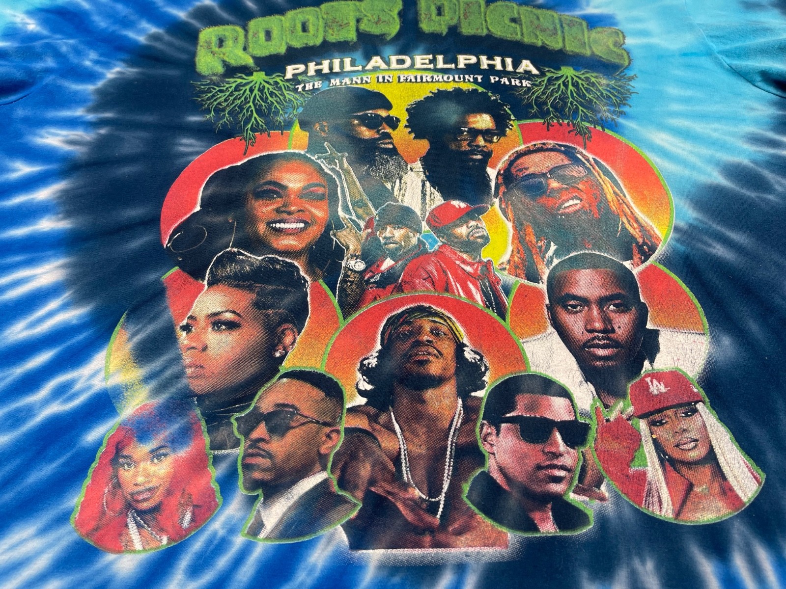 Official 2024 Roots Picnic Lineup Tie Dye T Shirt Lil Wayne Nas Jill Scott XL