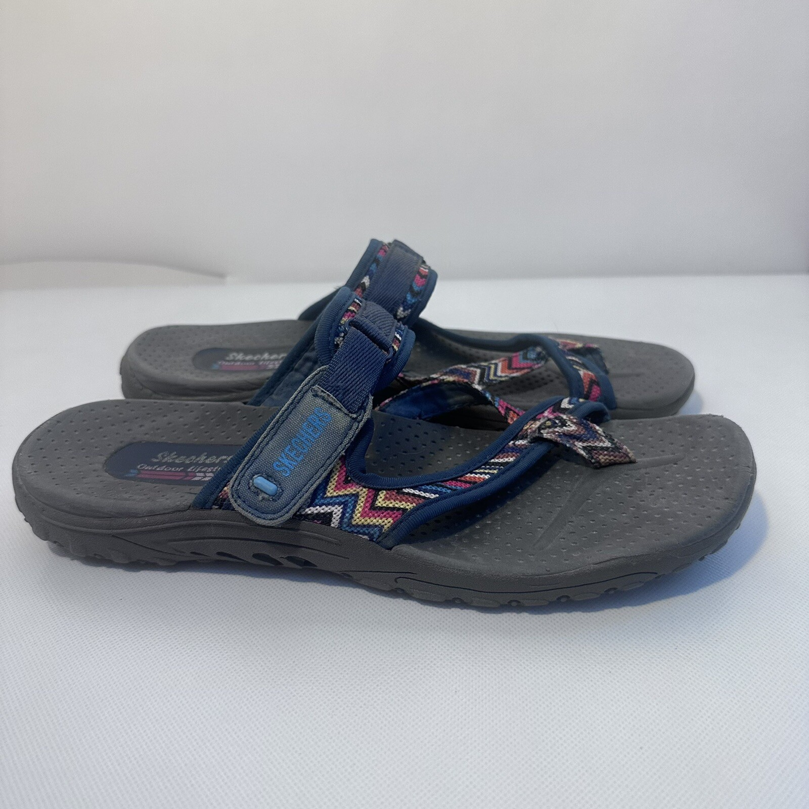 Skechers Sandals Women 10 Blue Outdoor Lifestyle Reggae Toe Strap Gorp Hiking