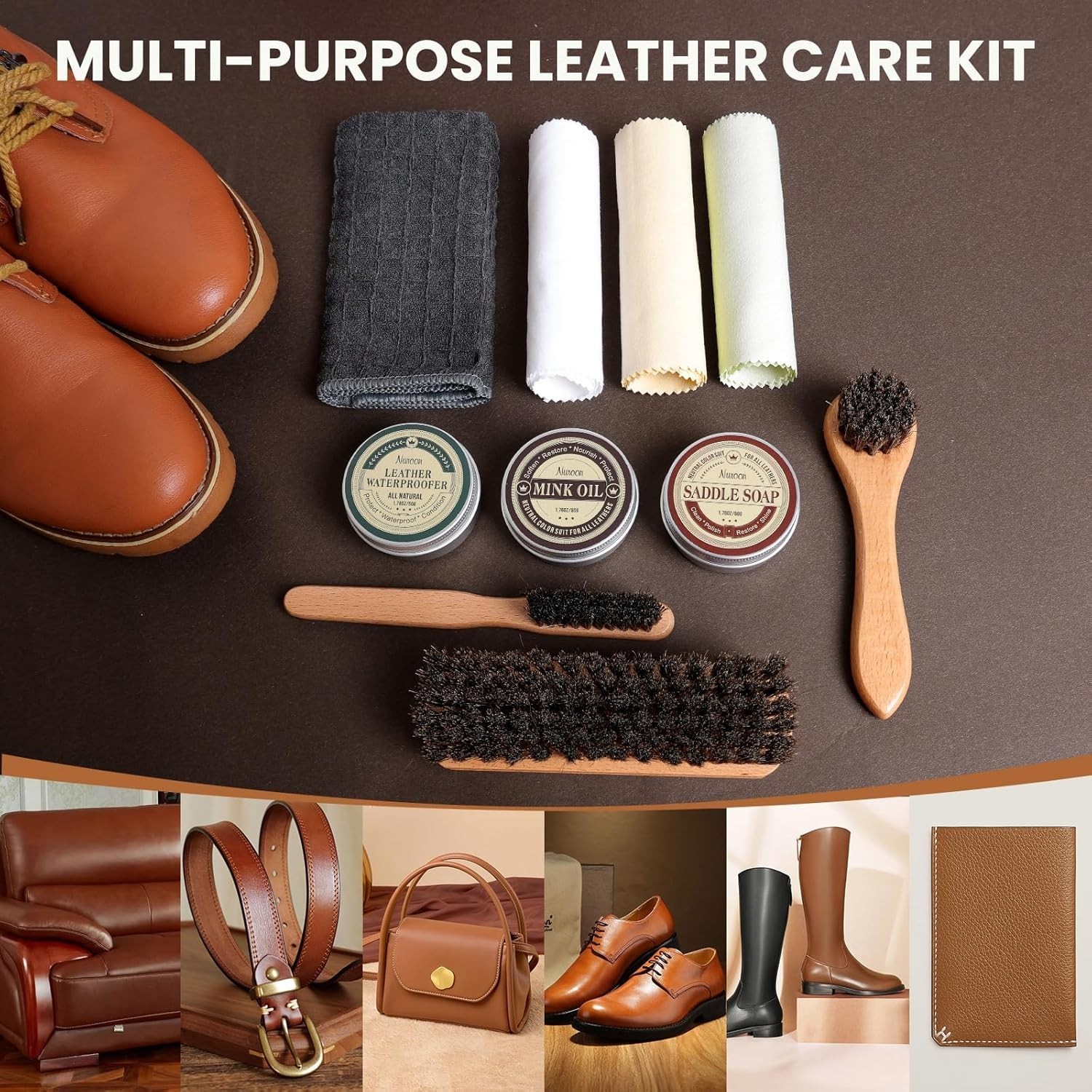 Complete Leather Care Kit – Brushes, Soap, Oil, Wax