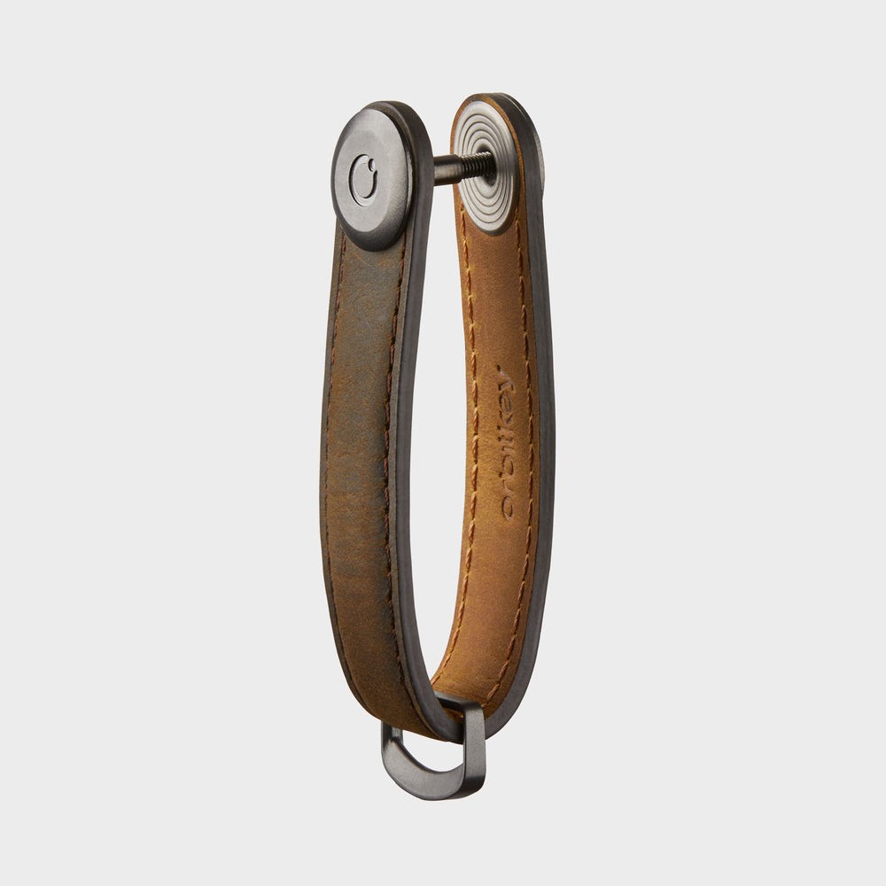 Orbitkey Crazy-Horse Leather Key Organizer, Carry 2-7 Keys, Oak Brown/Brown