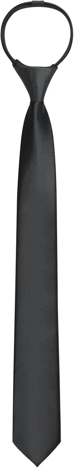 Men’s Pre-Tied Necktie, Adjustable Zipper Skinny Ties for Men, Solid Color Black