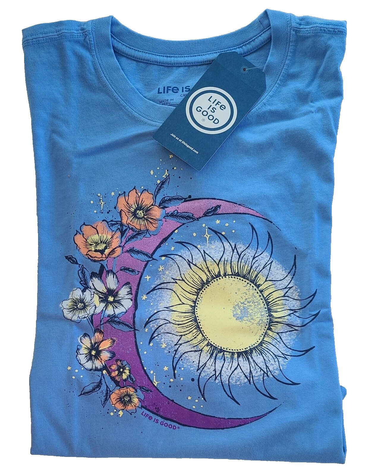 Life Is Good SS Shirt Crusher Tee MOON FLOWER Sunshine Celestial 47in Womens XL
