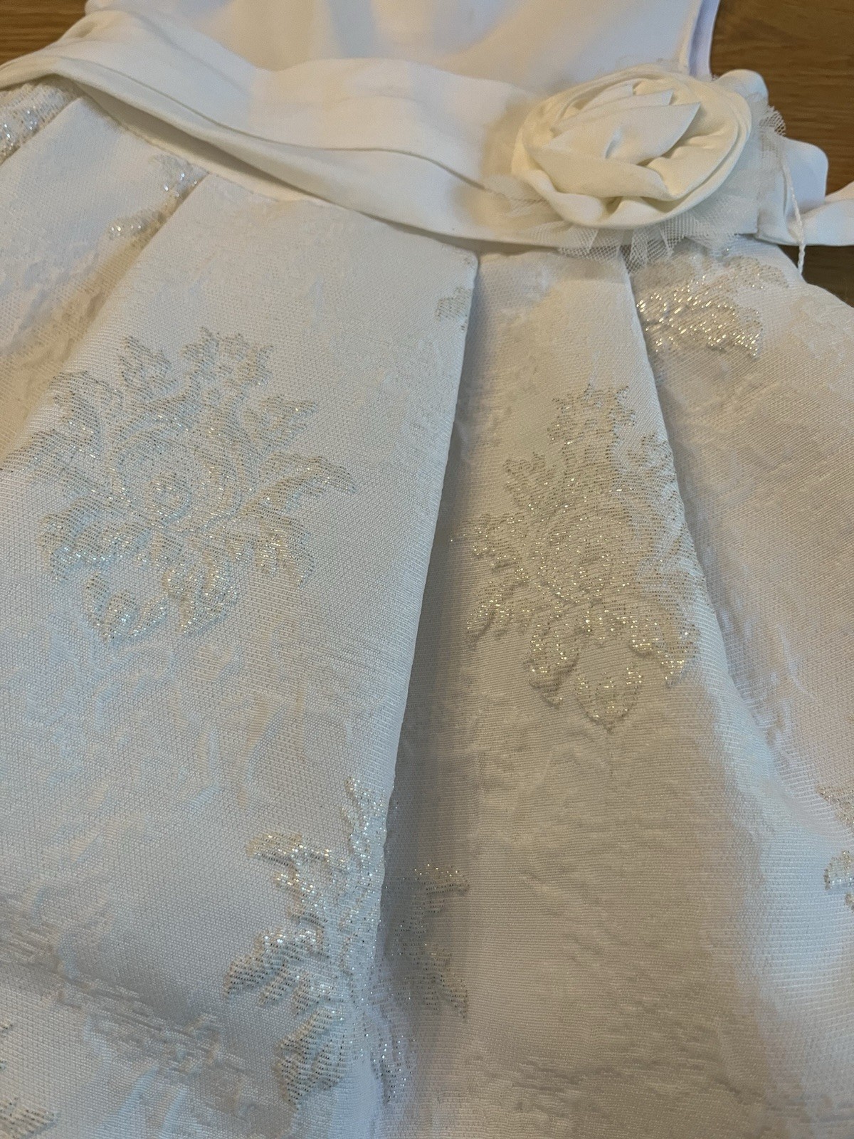 Mayoral White Baby Dress With Shimmer Embroidery And Sash, Size 2